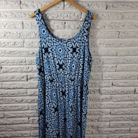 Sonoma Womens Dress Extra Large XL Tank Sheath Midi Blue Motif GEO51E - Picture 2 of 11